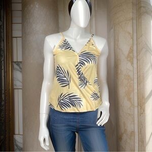 Yellow Tropical Print Tank Top V Neck Large
